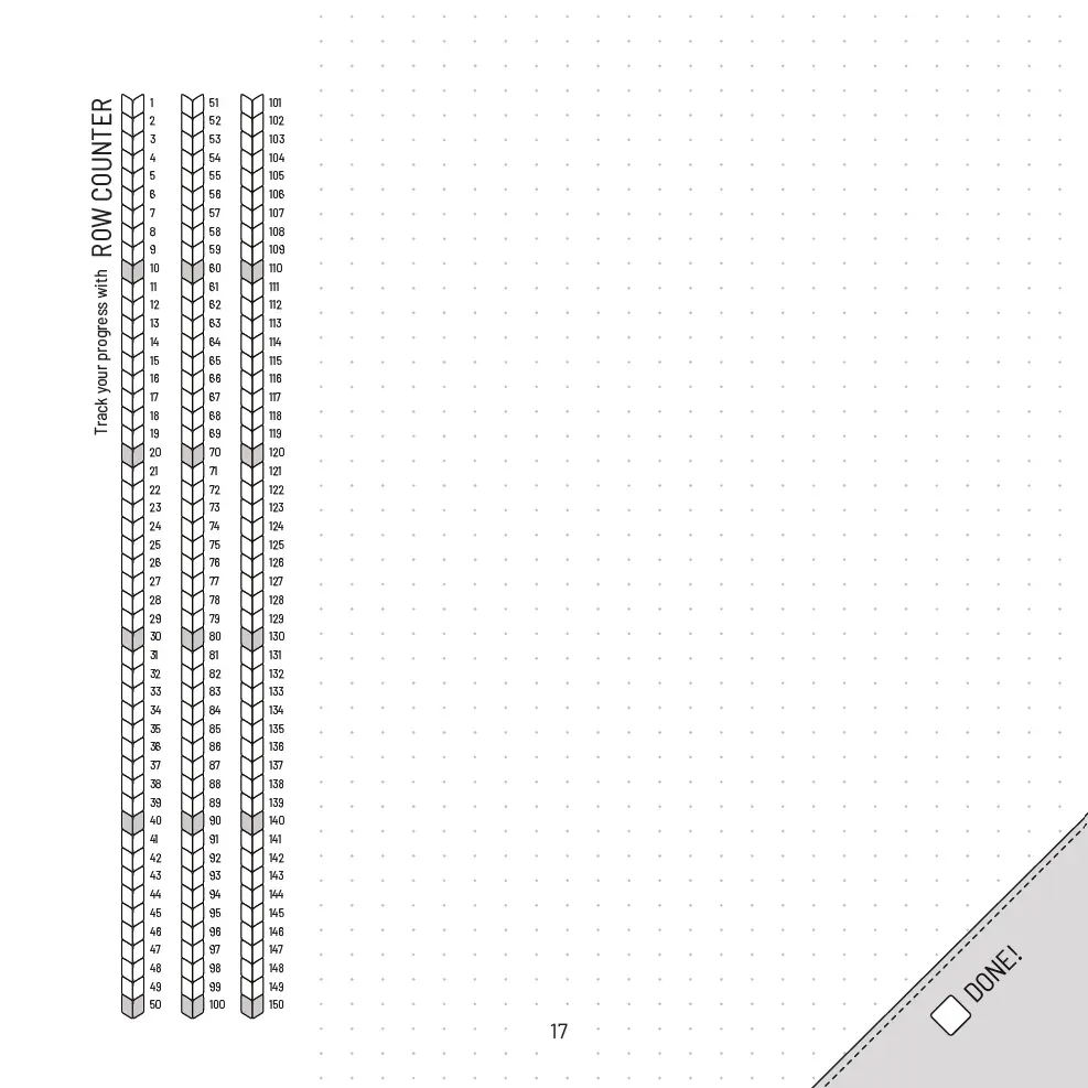 Project template page: row counter and the "Done!" corner